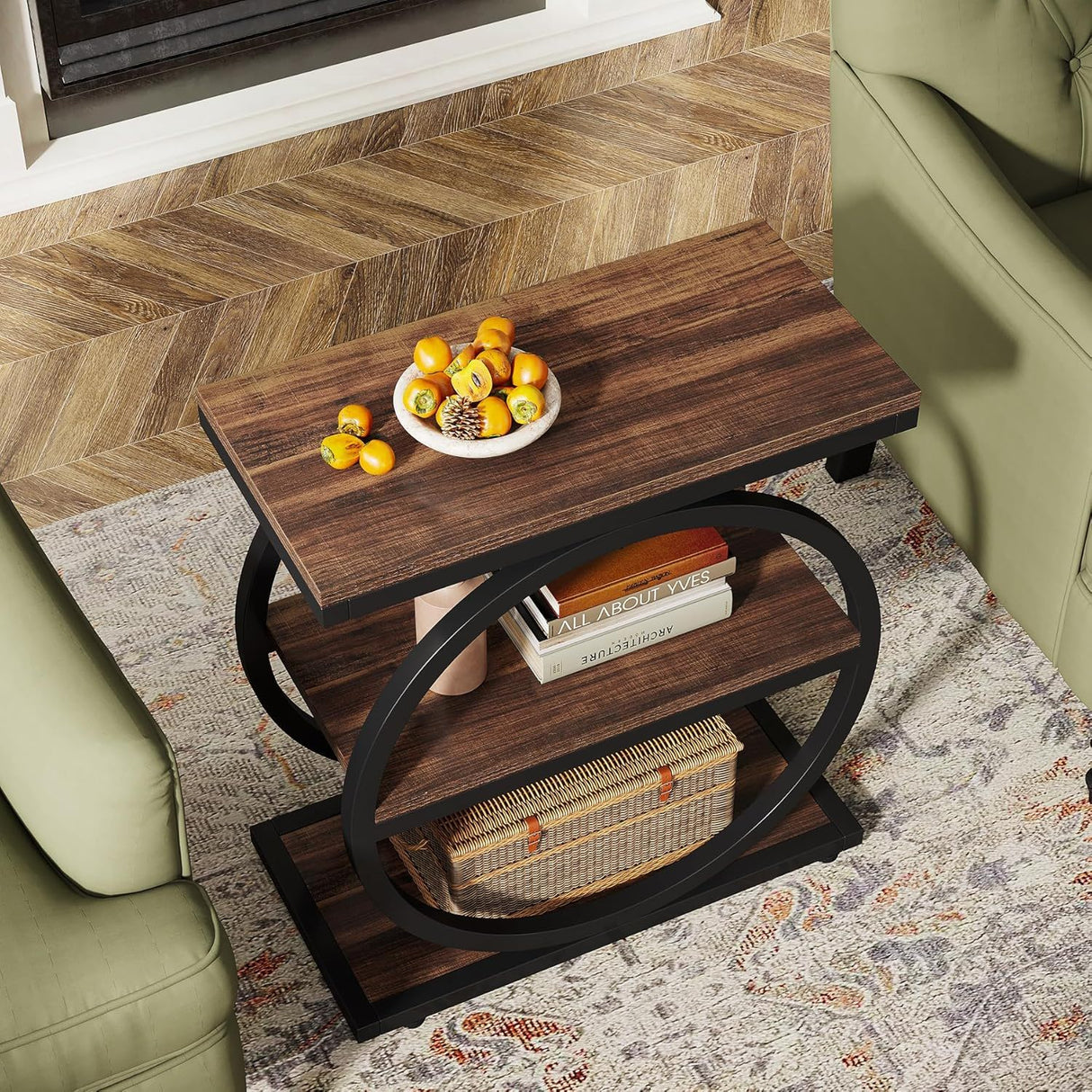 Industrial Narrow End Table With 3 Shelves