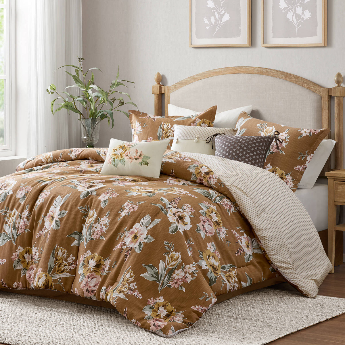 7-Piece King Vin Floral Comforter Set - Terracotta