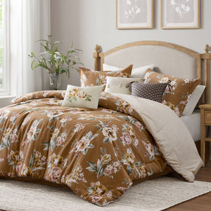 7-Piece Queen Vin Floral Comforter Set, Terracotta