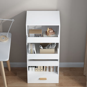 4 Tier Freestanding Bookshelf With 3 Sliding Drawers And 1 Bottom Drawer - White