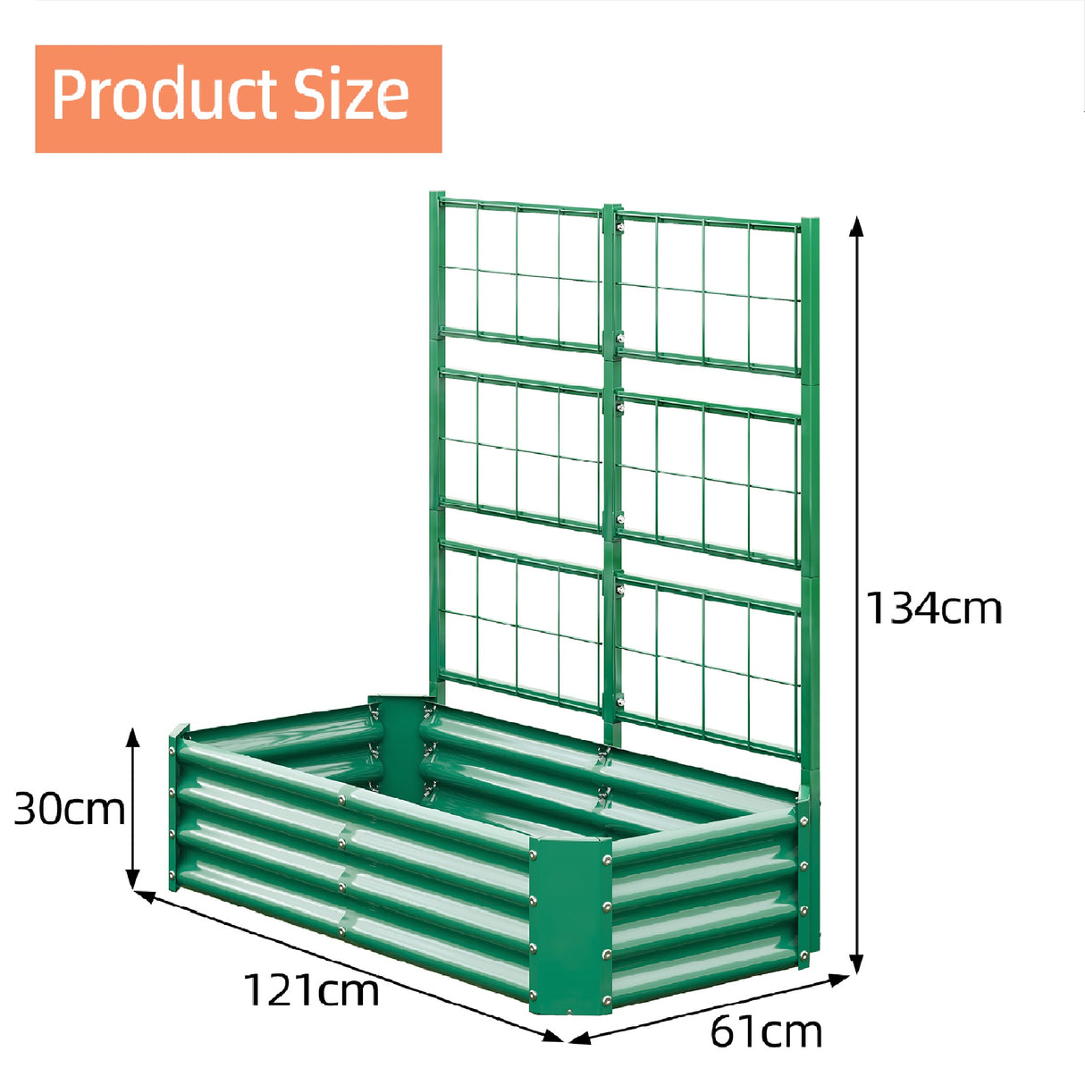 4x2x1FT Galvanized Raised Garden Bed with Arch Trellis