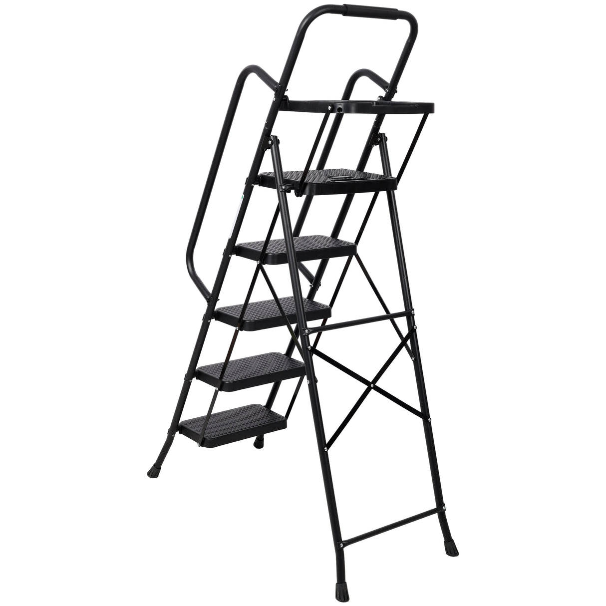 G&H 5 Step Folding Ladder with Wide Anti-Slip Pedal and Handrail