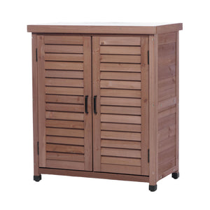 Potting Bench With Storage Cabinet And Metal Table Top For Outdoor