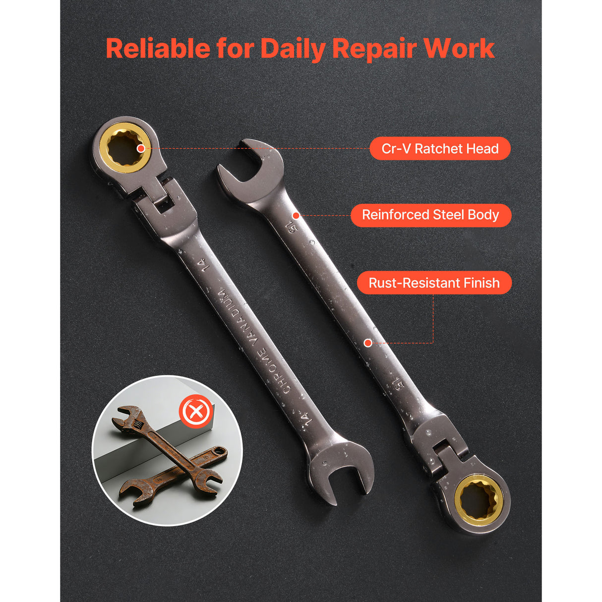 Flex-Head Ratcheting Wrench Set, 24-Piece SAE and Metric
