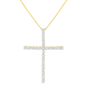 .925 Sterling Silver 3.0 Cttw Round Shape Diamond 1-1/2" Cross Pendant with Box Chain Necklace (I-J Color, I2-I3 Clarity) - 18"
