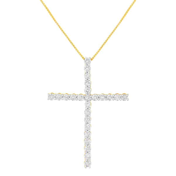.925 Sterling Silver 3.0 Cttw Round Shape Diamond 1-1/2" Cross Pendant with Box Chain Necklace (I-J Color, I2-I3 Clarity) - 18"