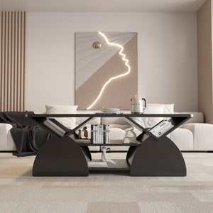 Geometric Engineered Coffee Table With Rounded Corners With Open Shelves