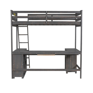 Loft Bed With U-Shaped Desk, Drawers, And Storage Shelves