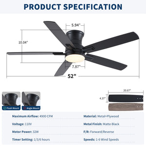 Mordern Flush Mount Ceiling Fan With Light And Remote Control