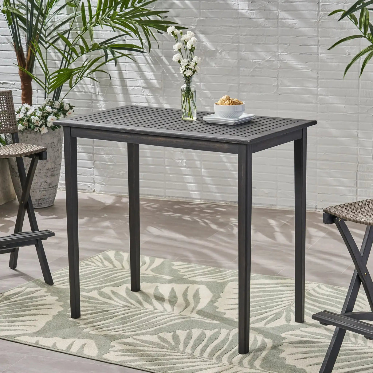 Outdoor Minimalist Acacia Wood Rectangle Bar Table - Best Buy Furniture