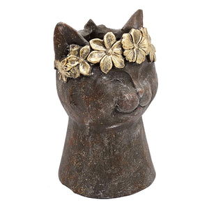 8.5x7.7x12.4" Magnesium Cat Statue Planter with Textured Finish