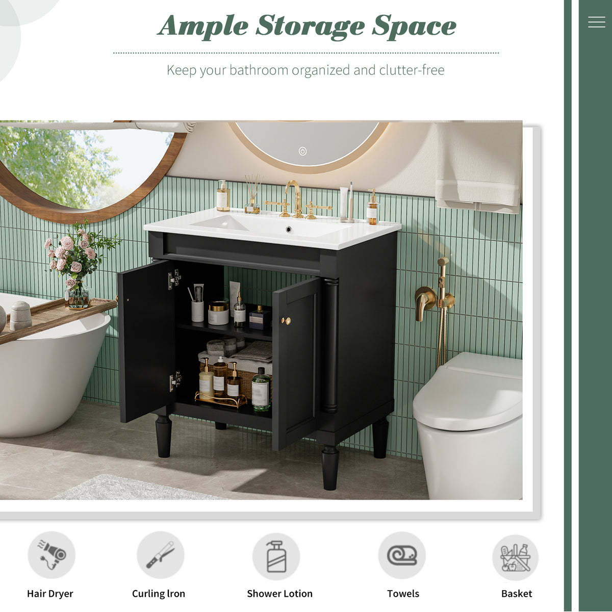 30" Luxurious Bathroom Vanity Cabinet with Ceramic Sink Basin