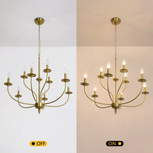 9-Light Dimmable Metal Chandelier with Candle-Style Arms, Gold