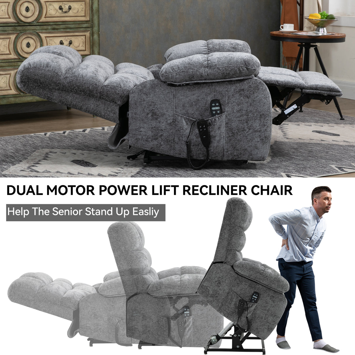 Lift Recliner Chair Heat Massage Dual Motor Infinite Position