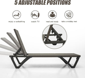 Pool Lounge Chairs Set of 2, Wicker Adjustable Outdoor Chaise Lounge with Wheels