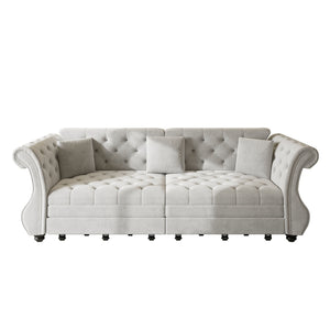 Oversized Chesterfield Pull Out Sofa Bed, Roll Arm Couch With Flower Tufting For Living Room