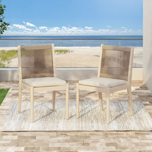 Cordoba - Dining Chair (Set of 2) With Acacia Wood Frame And Water Repellent Fabric - Beige / Yellow