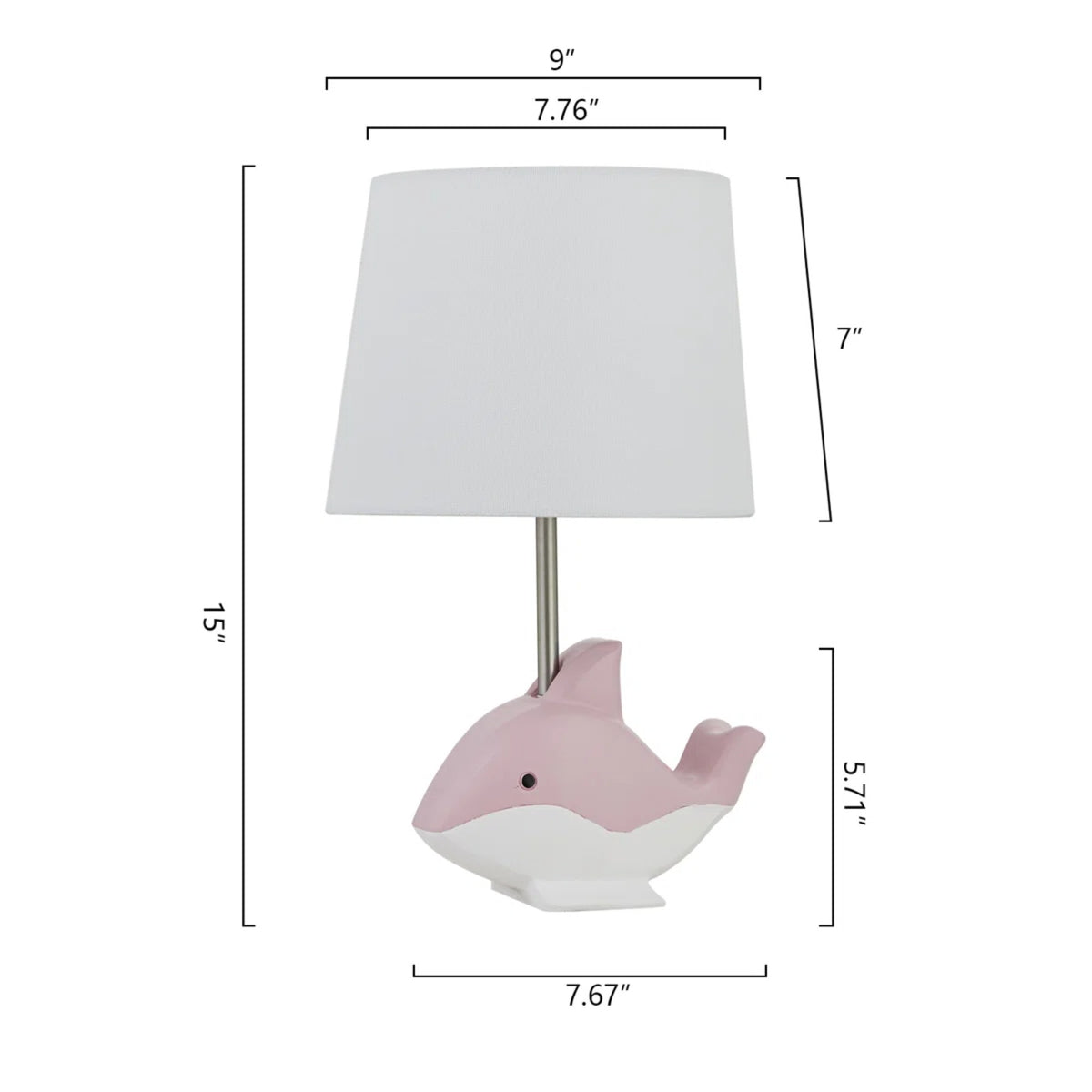 15-Inch Dolphin Table Lamp, Pink Resin Base with White Linen Shade