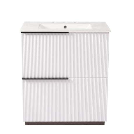 Fluted Bathroom Vanity With Ceramic Sink and Soft-Close Slides