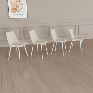 Modern Kitchen Dining Chairs (Set of 4) With Linen Padding And Sturdy Metal Legs - Beige