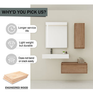 Modern Wall Mounted Bathroom Vanity With Resin Sink And Side Cabinet, Soft Close Drawer, Imitative - Imitative Oak