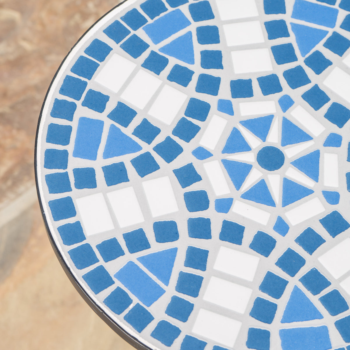 Outdoor Round Side Table with Mosaic-Style Top