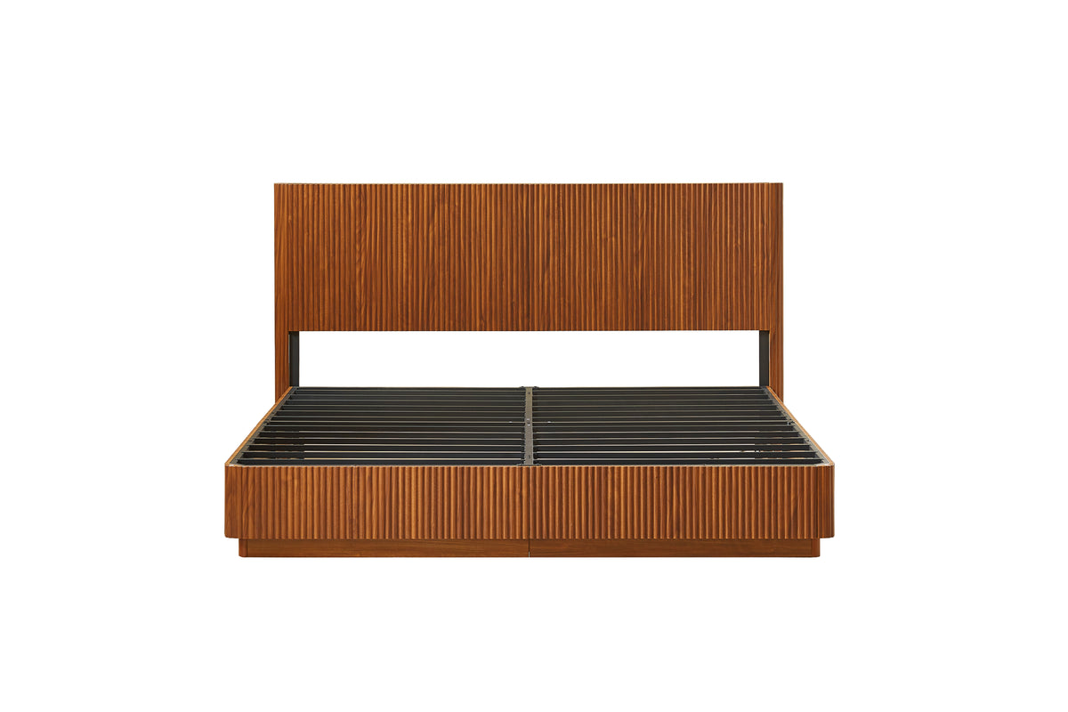 King Size Bed Frame with LED Lights in Walnut