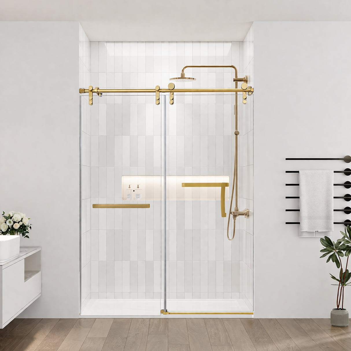 60 Inches x 76 Inches Frameless Single Sliding Shower Door