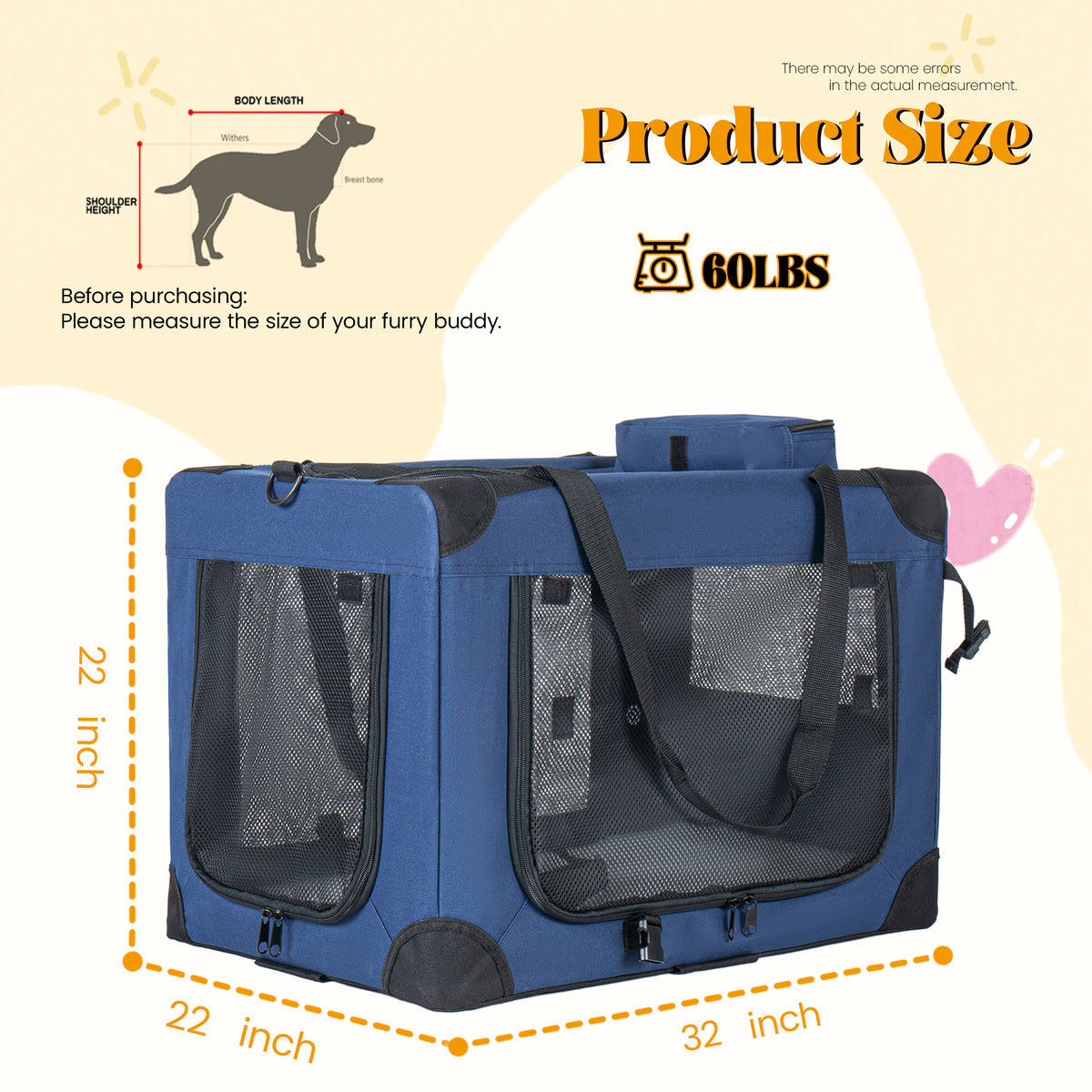 32'' Soft Dog Crates Kennel - Portable Folding Pet Carrier