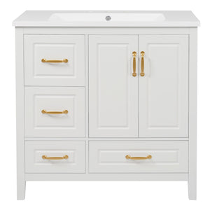 Bathroom Vanity With Sink, Soft Closing Doors & Drawers, Metal Handles