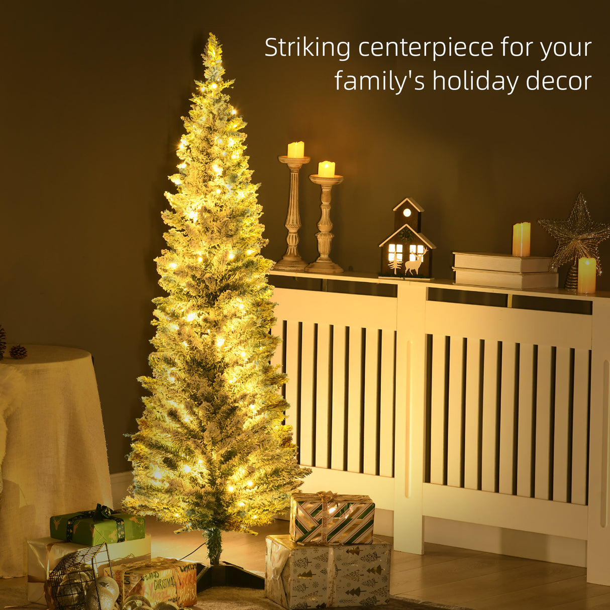 HOMCOM 5' Tall Pre-Lit Slim Noble Fir Artificial Christmas Tree