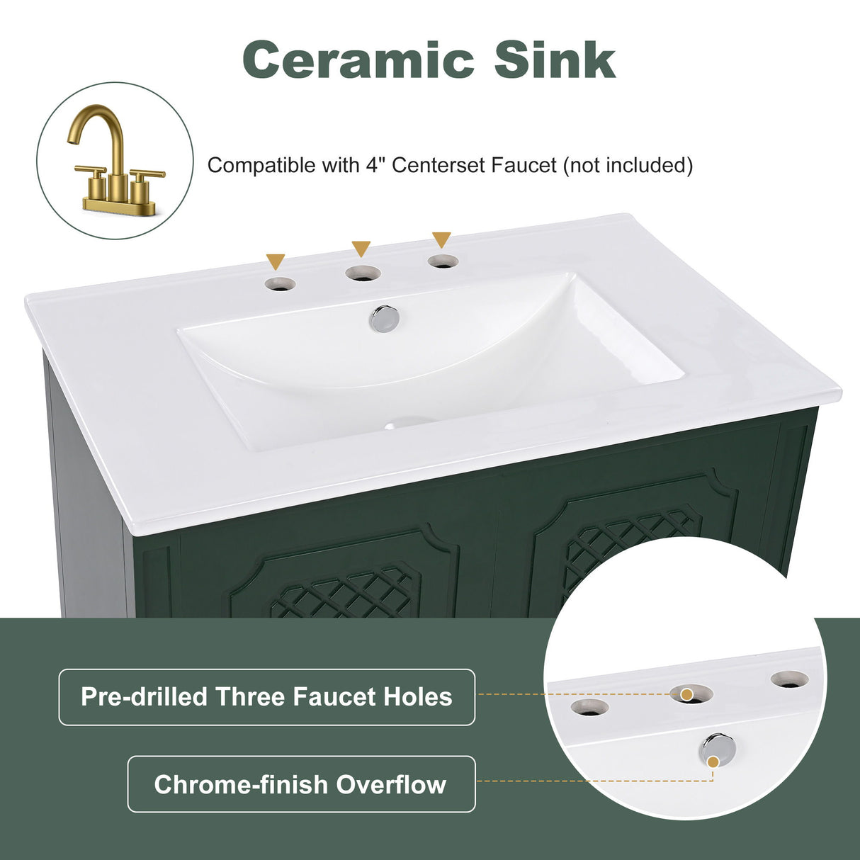 Bathroom Vanity With Sink, Soft Closing Door, Multi Functional Storage