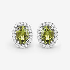 1.92 Carat Genuine Green Tourmaline and White Diamond 14K White Gold Earrings