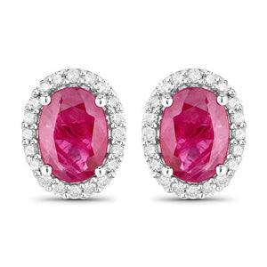 1.96 Carat Genuine Ruby and White Diamond 14K White Gold Earrings