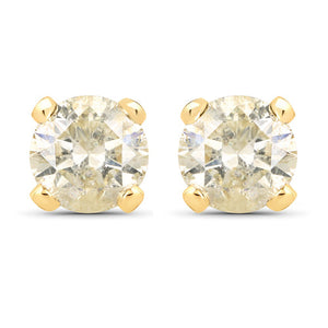 0.98 Carat Genuine LB Diamond 14K Yellow Gold Earrings