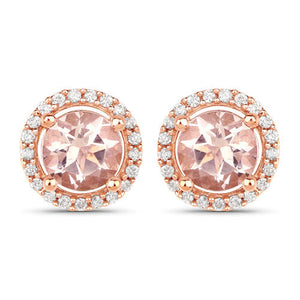 0.93 Carat Genuine Morganite and White Diamond 14K Rose Gold Earrings