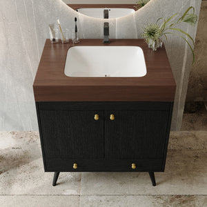 Contemporary Free-standing Bathroom Vanity with Faux Marble Top & Ceramic Sink
