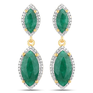 4.21 Carat Dyed Emerald and White Diamond .925 Sterling Silver Earrings