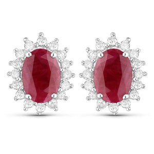2.02 Carat Genuine Ruby and White Diamond 14K White Gold Earrings