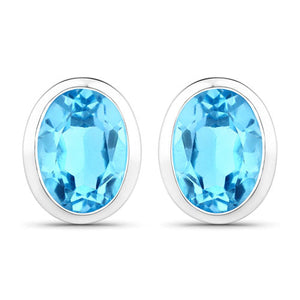 4.00 Carat Genuine Swiss Blue Topaz .925 Sterling Silver Earrings