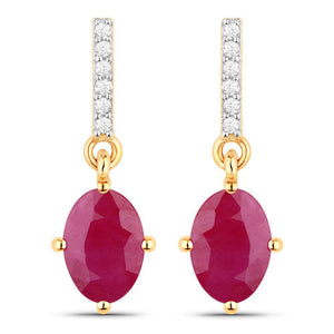 1.75 Carat Genuine Ruby and White Diamond 10K Yellow Gold Earrings