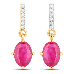 1.75 Carat Genuine Ruby and White Diamond 14K Yellow Gold Earrings