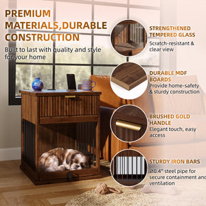 Dog Crate End Table with Charging Station and Storage