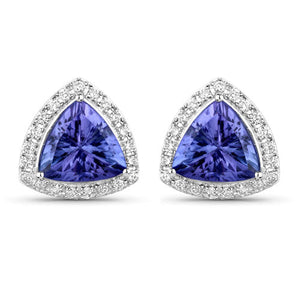 3.82 Carat Genuine Tanzanite and White Diamond 14K White Gold Earrings