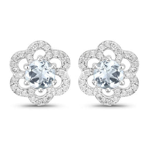 0.61 Carat Genuine Aquamarine and White Diamond 14K White Gold Earrings