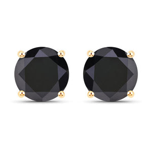 3.84 Carat Genuine Black Diamond 14K Yellow Gold Earrings
