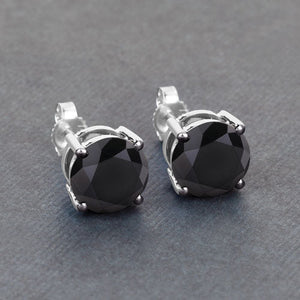 4.25 Carat Genuine Black Diamond 14K White Gold Earrings