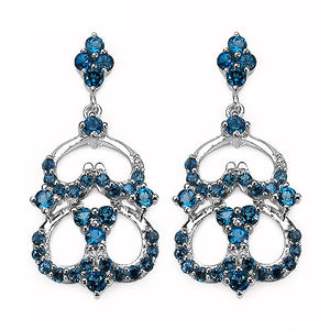 4.84 Carat Genuine London Blue Topaz .925 Sterling Silver Earrings