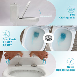 Ceramic One Piece Toilet for Bathroom, 12-inch Rough-In, Dual Flush