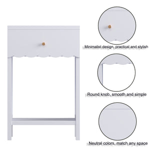 Nightstand With Drawer And Open Shelf, Scalloped Edge Bedside Table